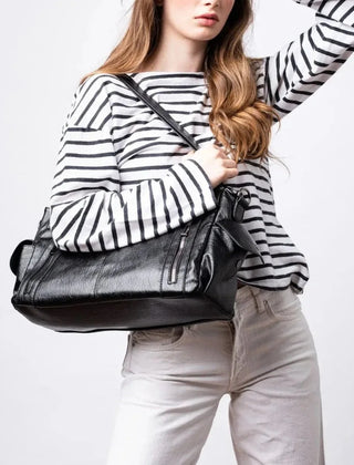 Slouchy Vegan Leather Shoulder Bag – Black