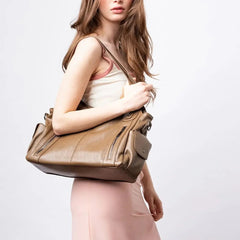 Slouchy Vegan Leather Shoulder Bag – Olive green