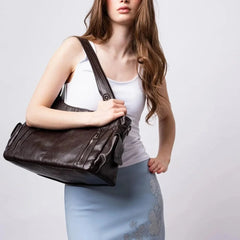 Slouchy Vegan Leather Shoulder Bag – Coffee