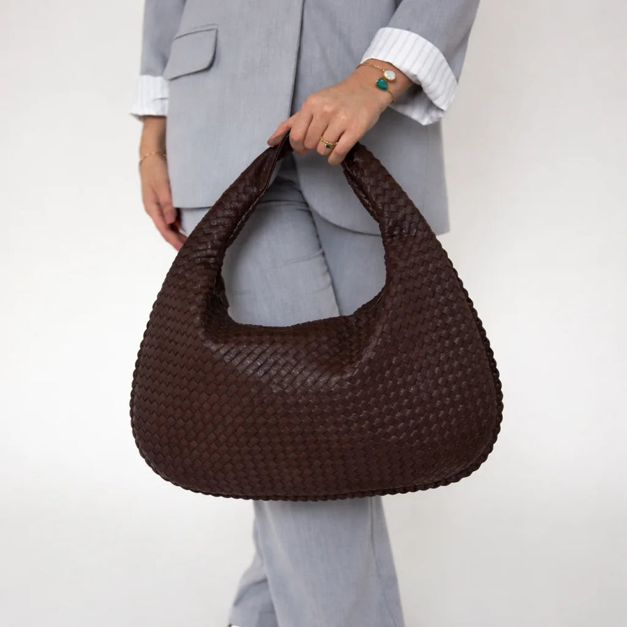 Woven Hobo Shoulder Bag – Brown