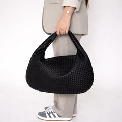 Woven Hobo Shoulder Bag – Black