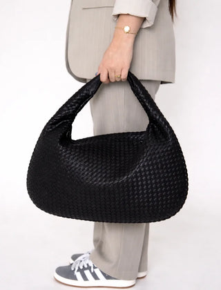 Woven Hobo Shoulder Bag – Black