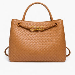 Woven Vegan Leather Tote Bag – Light Brown