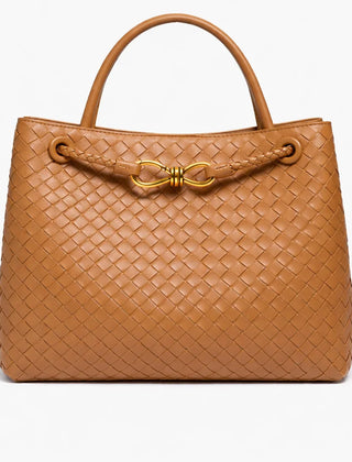 Woven Vegan Leather Tote Bag – Light Brown