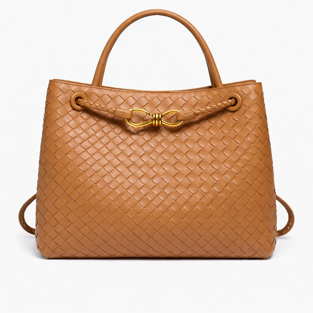 Woven Vegan Leather Tote Bag – Light Brown