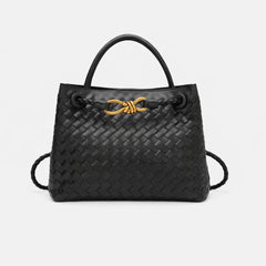 Woven Vegan Leather Tote Bag – Black