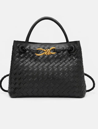 Woven Vegan Leather Tote Bag – Black
