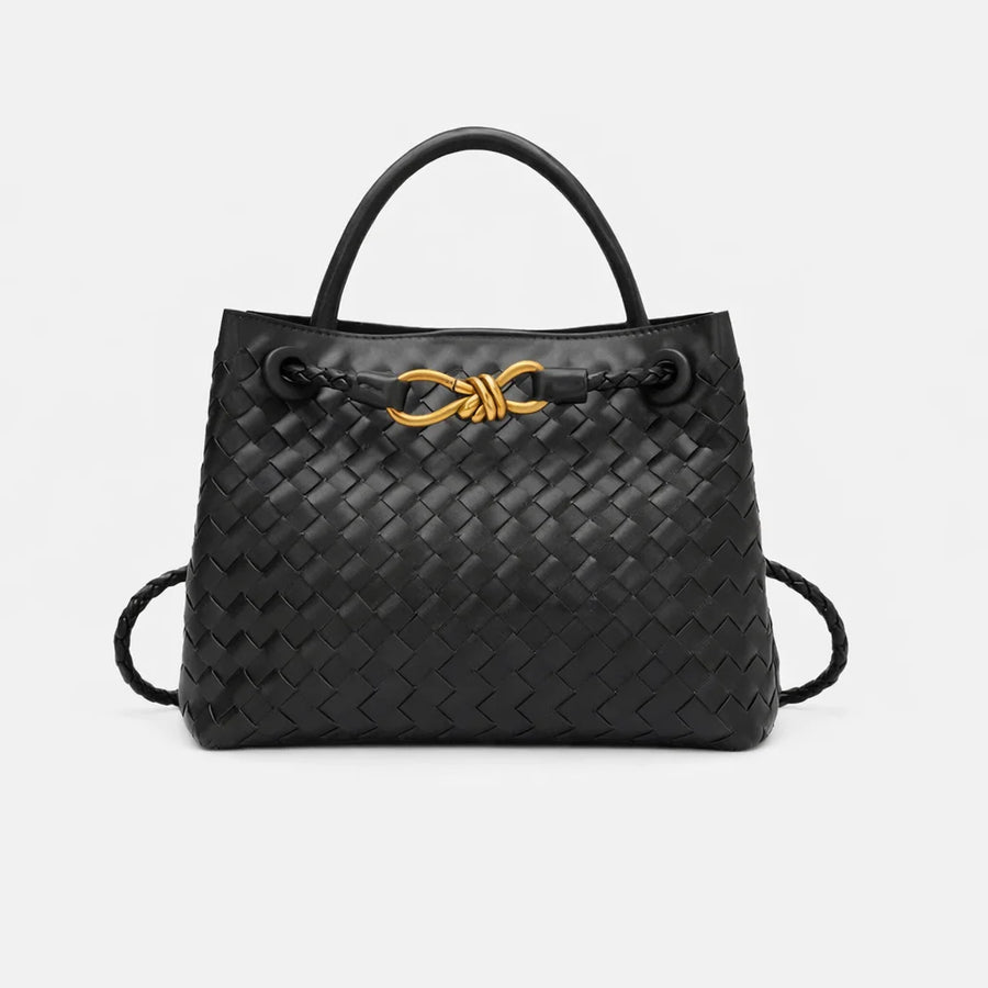 Woven Vegan Leather Tote Bag – Black