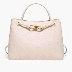 Woven Vegan Leather Tote Bag – Beige