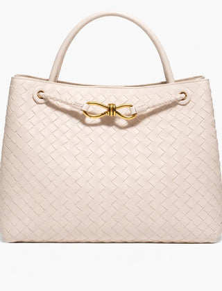 Woven Vegan Leather Tote Bag – Beige