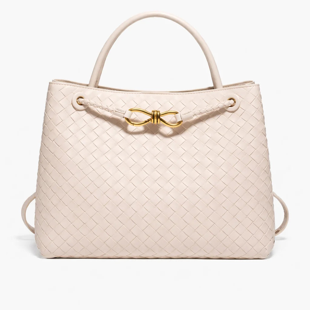 Woven Vegan Leather Tote Bag – Beige