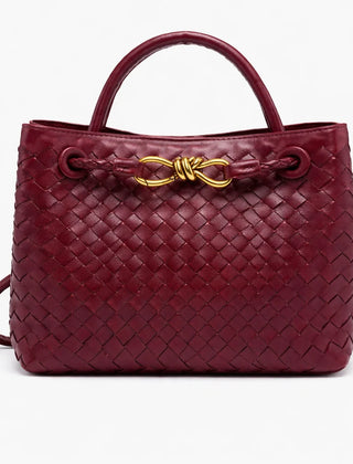 Woven Vegan Leather Tote Bag – Red