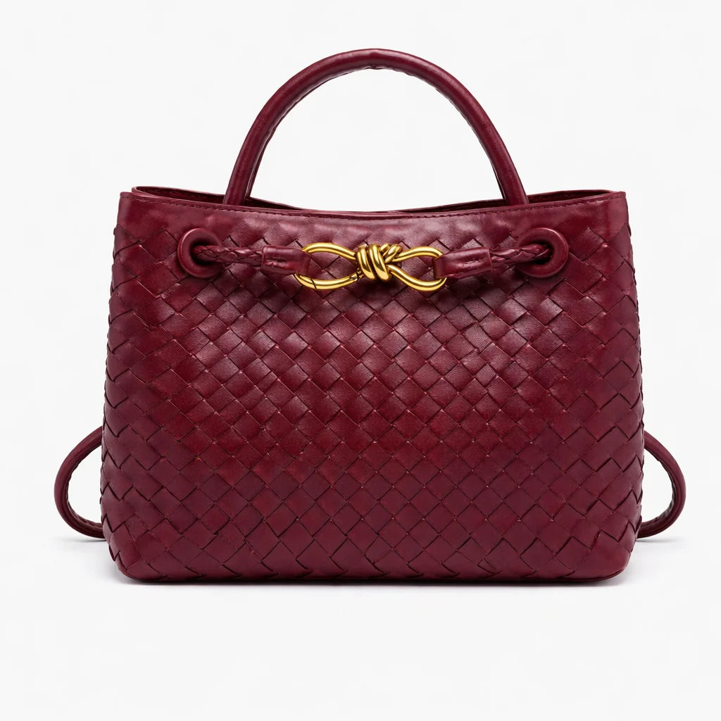 Woven Vegan Leather Tote Bag – Red
