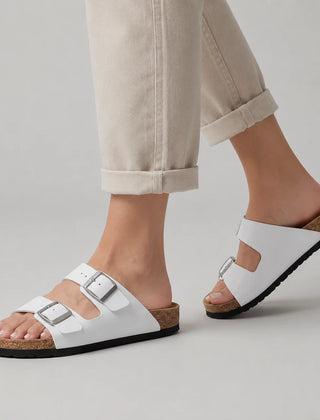Double-Strap Buckle Sandals – White