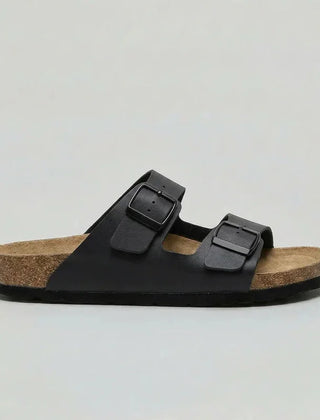 Double-Strap Buckle Sandals – Black