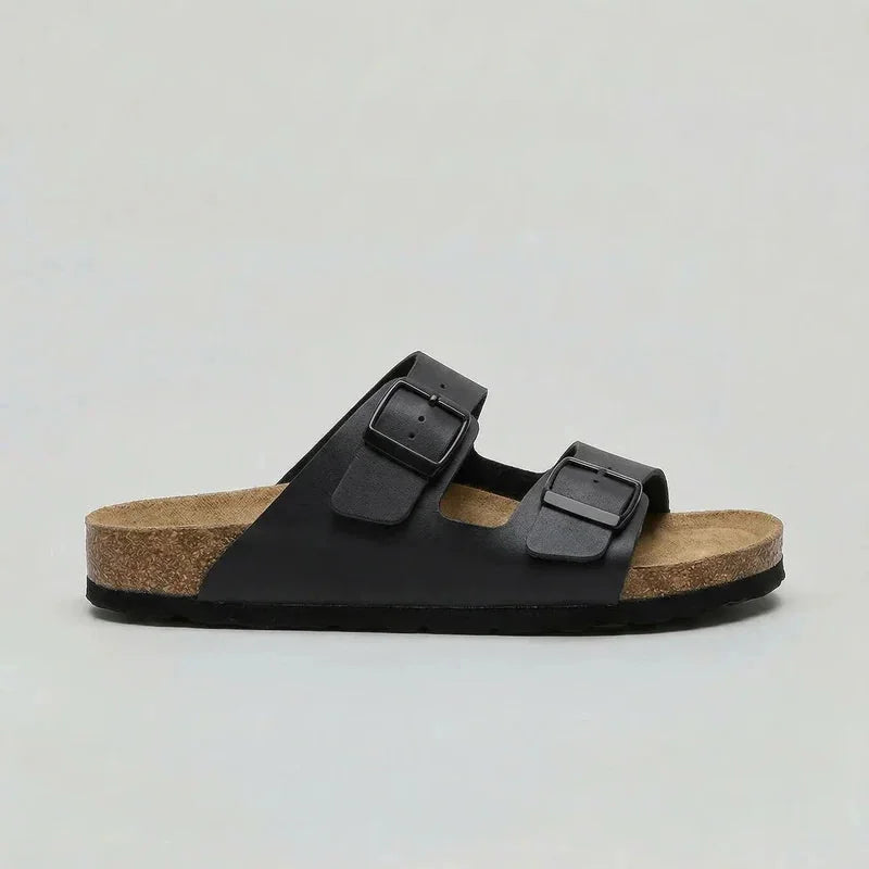 Double-Strap Buckle Sandals – Black