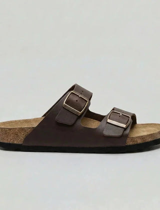 Double-Strap Buckle Sandals – Brown