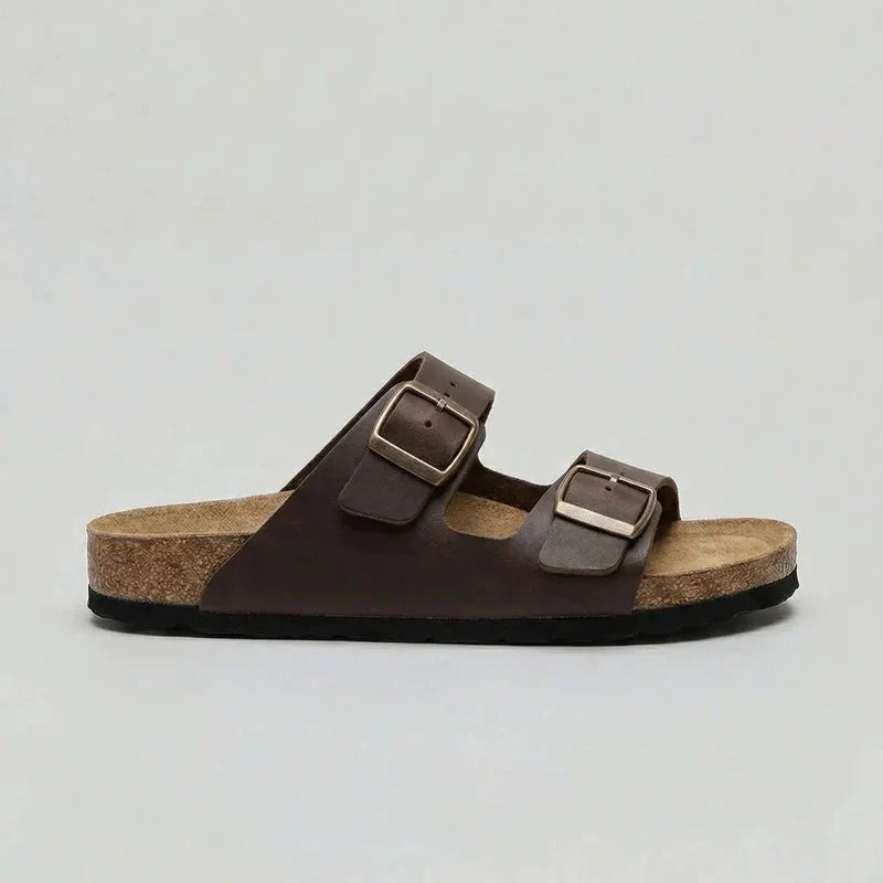 Double-Strap Buckle Sandals – Brown