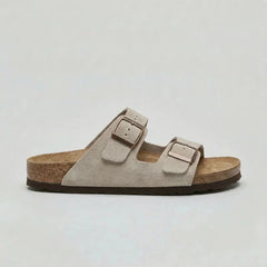 Double-Strap Buckle Sandals – Beige