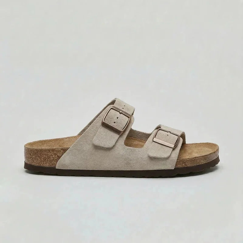 Double-Strap Buckle Sandals – Beige