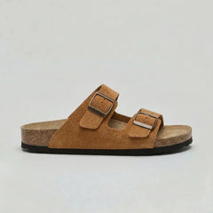 Double-Strap Buckle Sandals – Bronze