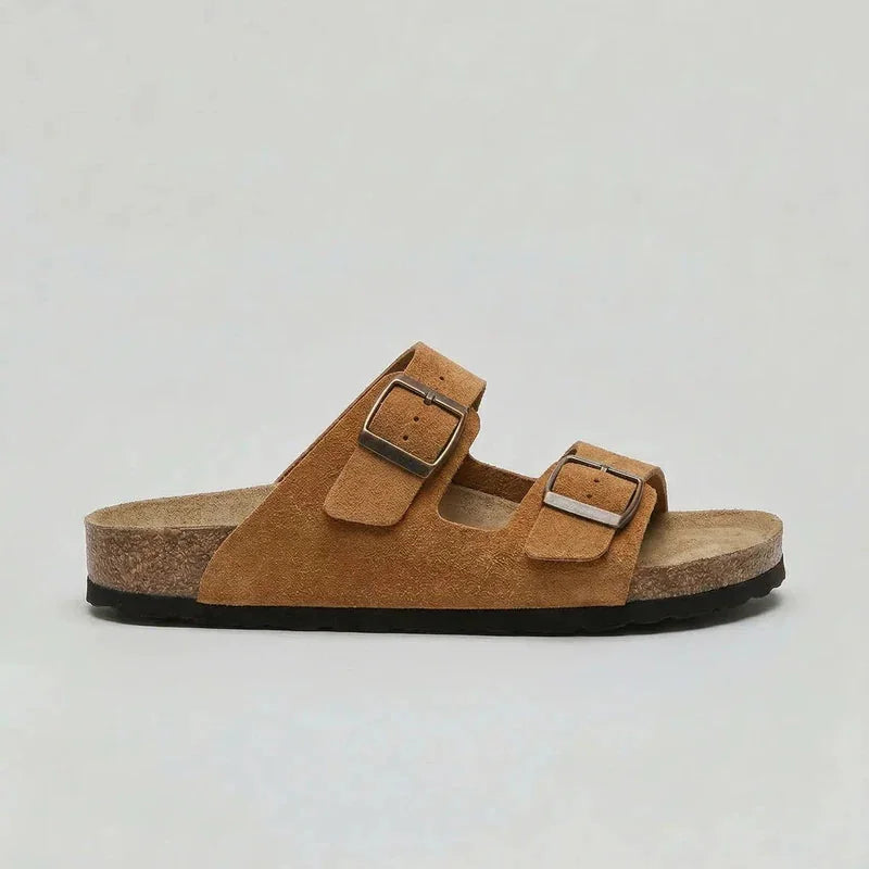 Double-Strap Buckle Sandals – Bronze