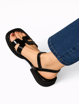 H-Strap Flat Sandals – Black