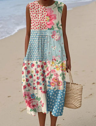 Relaxed Sleeveless Midi Dress – Multicolor