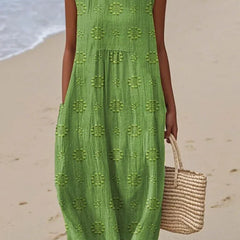 Relaxed Sleeveless Midi Dress – Flower Green