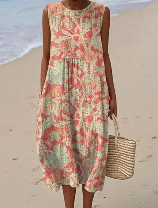 Relaxed Sleeveless Midi Dress – Orange