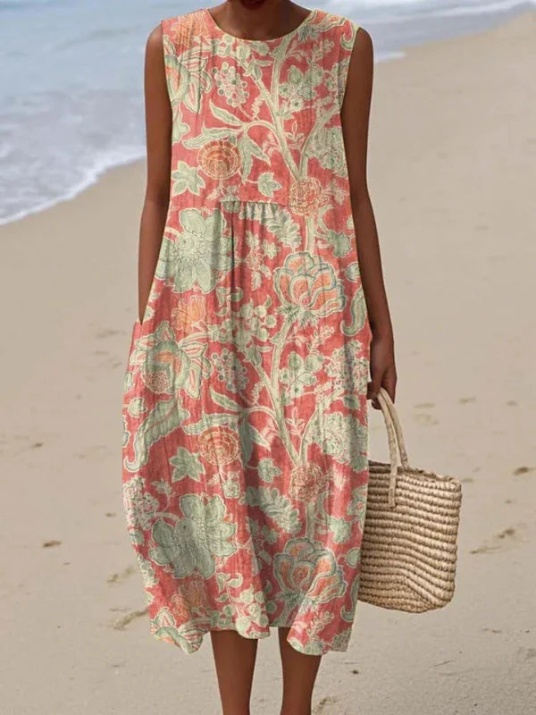 Relaxed Sleeveless Midi Dress – Orange