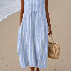 Relaxed Sleeveless Midi Dress – Striped Blue