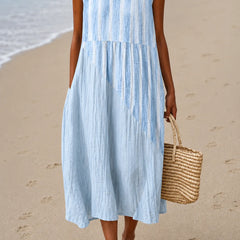 Relaxed Sleeveless Midi Dress – Blue
