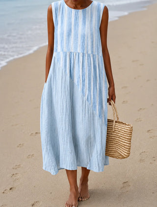 Relaxed Sleeveless Midi Dress – Blue