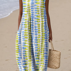 Relaxed Sleeveless Midi Dress – Striped Yellow