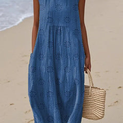 Relaxed Sleeveless Midi Dress – Flower Blue