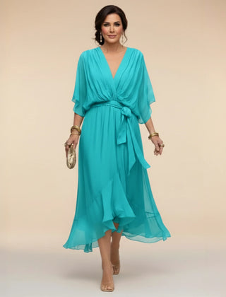 Flowy Sleeve V-Neck Dress – Navy Blue