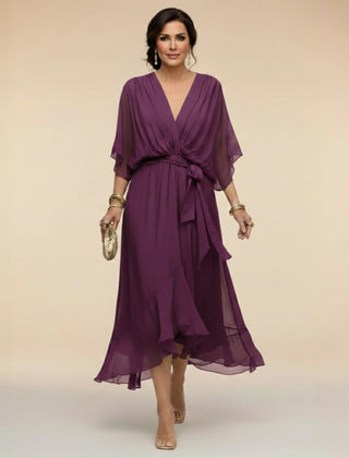 Flowy Sleeve V-Neck Dress – Purple