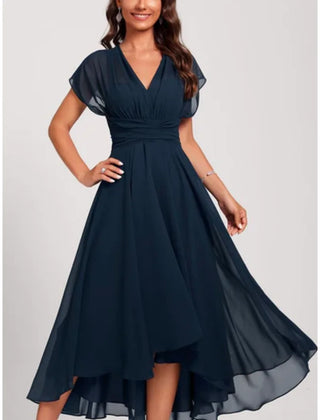 V-Neck Chiffon Evening Dress – Navy