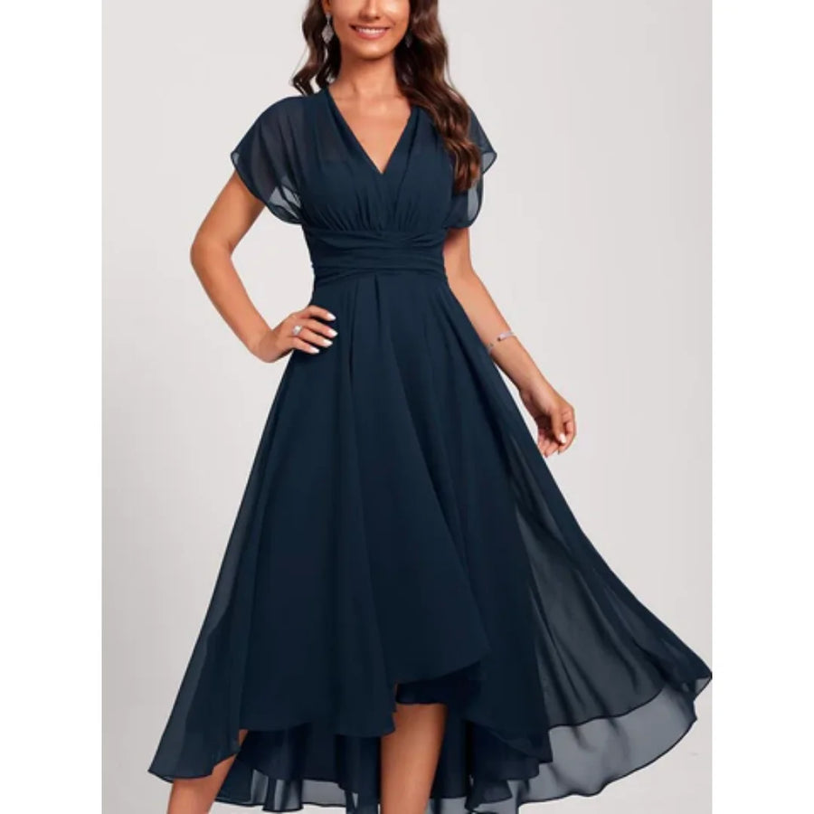 V-Neck Chiffon Evening Dress – Navy