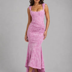 Corset Fishtail Maxi Dress – Pink
