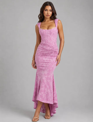 Corset Fishtail Maxi Dress – Pink