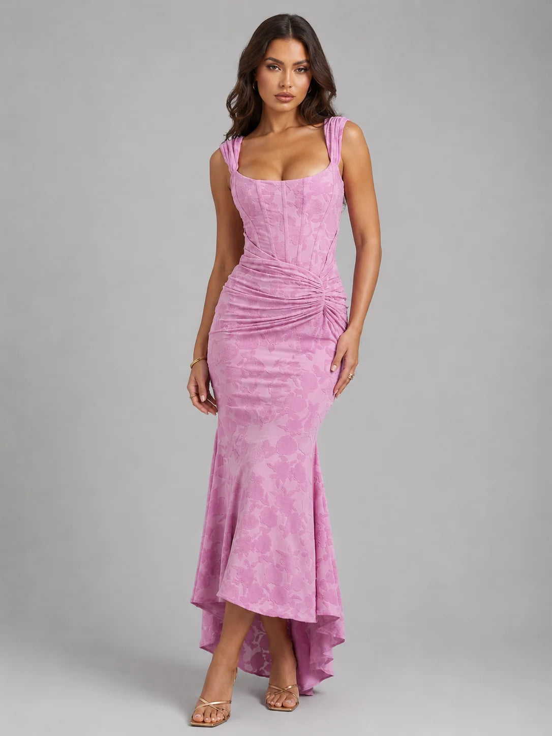 Corset Fishtail Maxi Dress – Pink