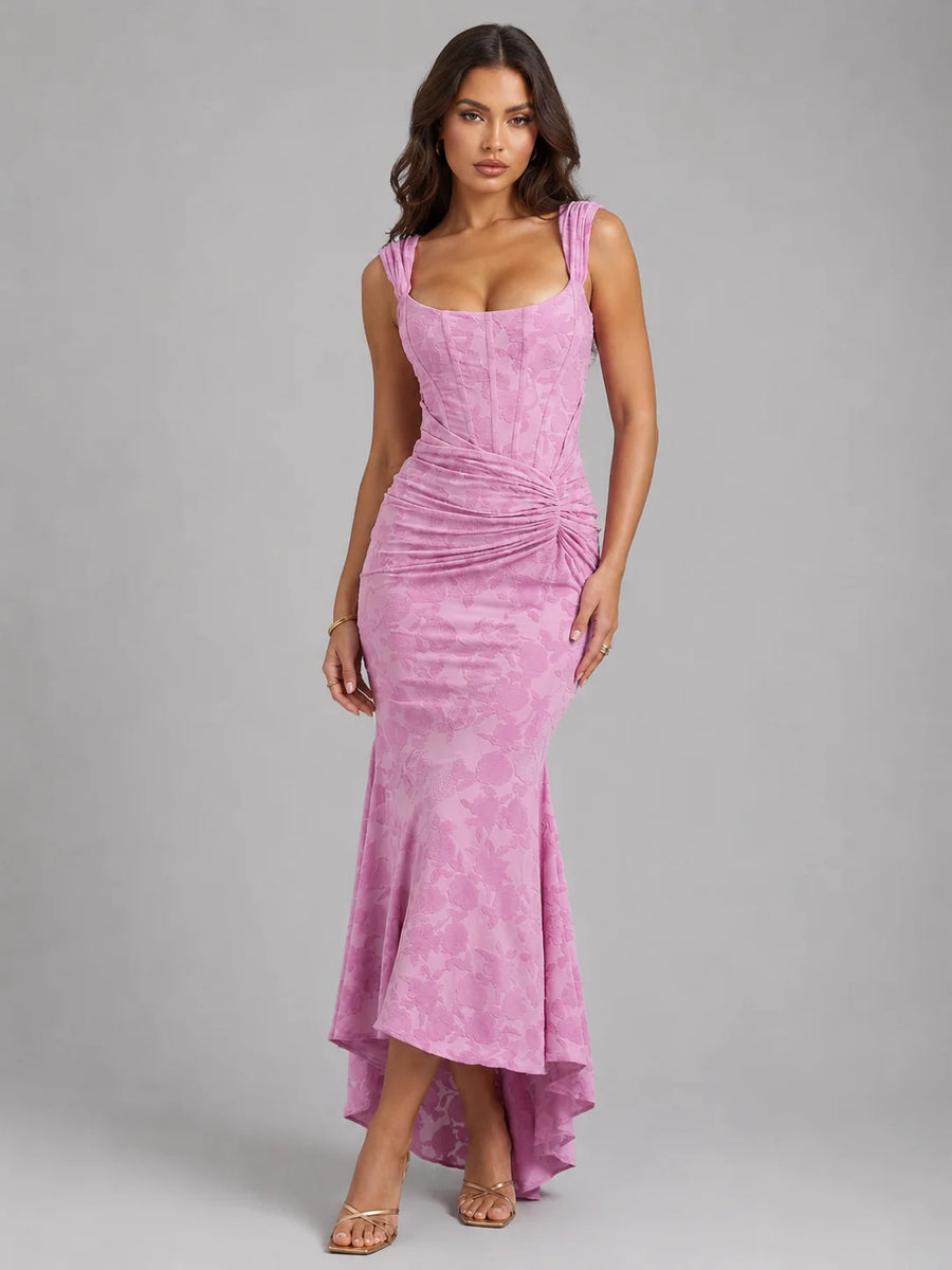 Corset Fishtail Maxi Dress – Pink
