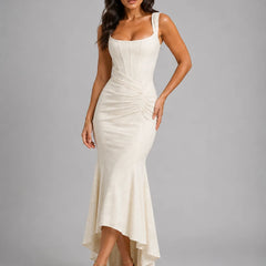 Corset Fishtail Maxi Dress – White