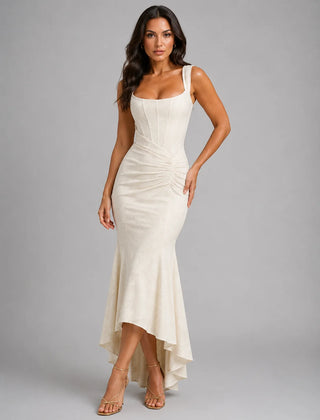 Corset Fishtail Maxi Dress – White