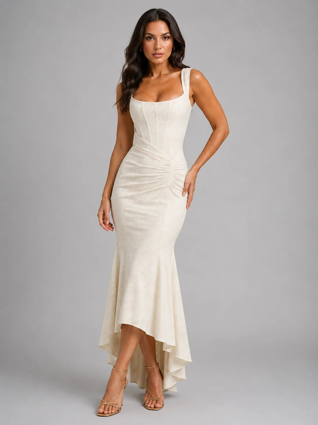 Corset Fishtail Maxi Dress – White