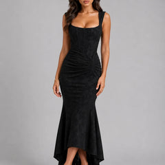 Corset Fishtail Maxi Dress – Black