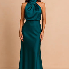 Draped Neckline Midi Dress – Blue