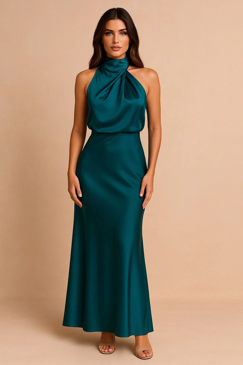 Draped Neckline Midi Dress – Blue
